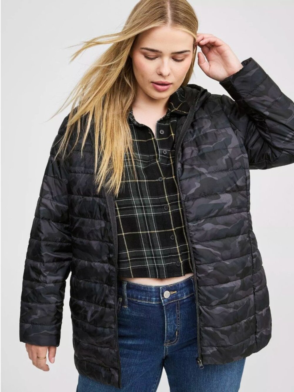 Torrid Packable Puffer in "Camo Cadet Black"- Size 2